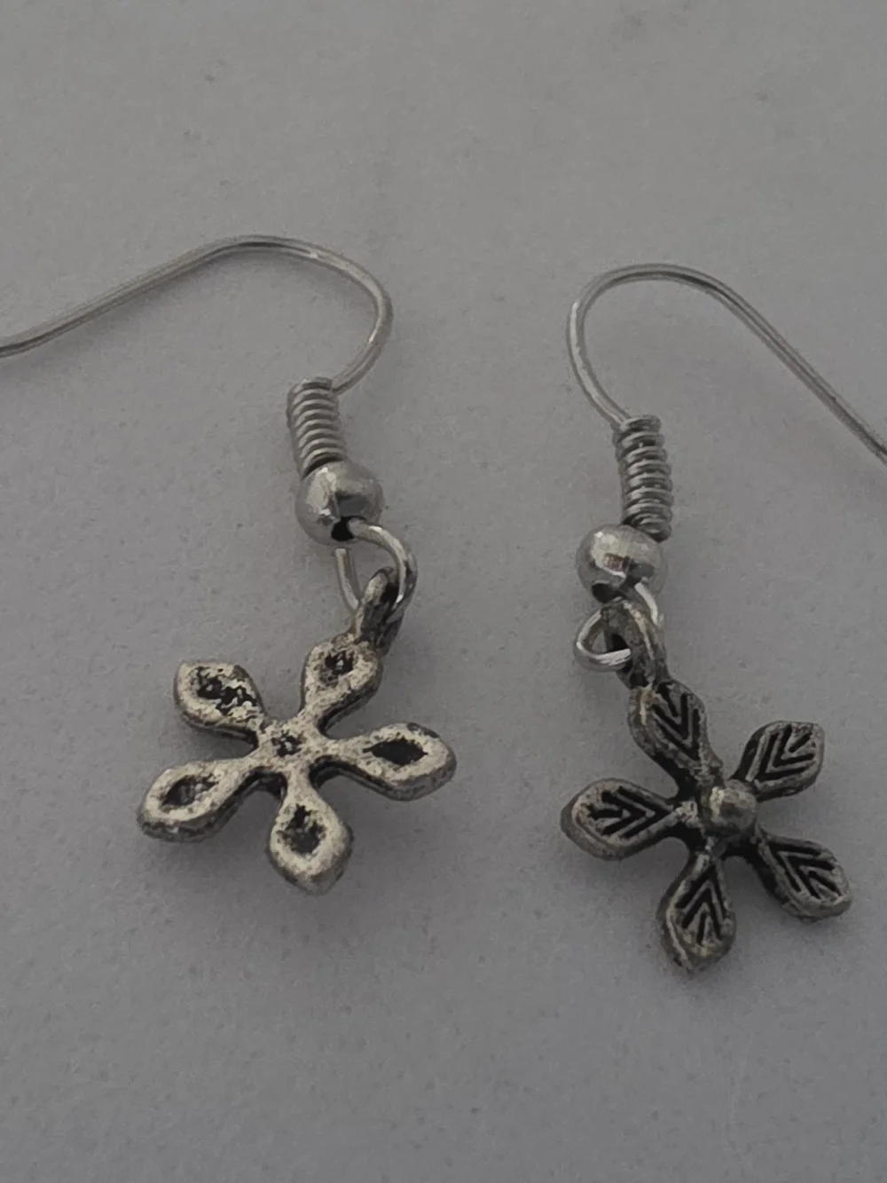 Silver Floral Drop Earrings - Leaf Petal Design